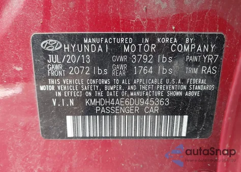 2013 Hyundai Elantra Gls из США, поврежденный, VIN KMHDH4AE6DU945363